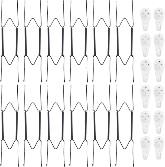 Bilillo 12 Pack Plate Hangers for The Wall, Suitable for 9''-11'' Decorative Plate,Invisible Heavy Duty Wire Plate Holder with Wall Hooks, Plate Hangers for Displaying Plates, Platter, Dish (Black)