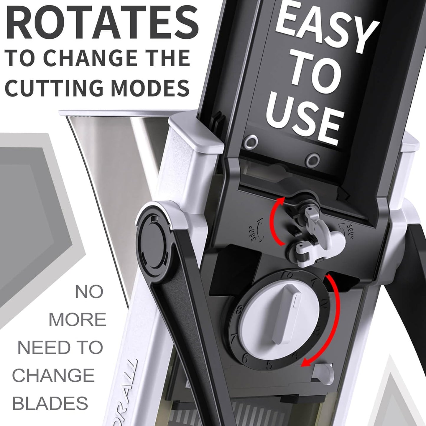 ONCE FOR ALL Upgrade Safe Mandoline Slicer Plus, Biger Size, Adjustable Vegetable Food Chopper Potato Fries Cutter, Detachable Blade, Kitchen Chopping Artifact, Gift (Black)