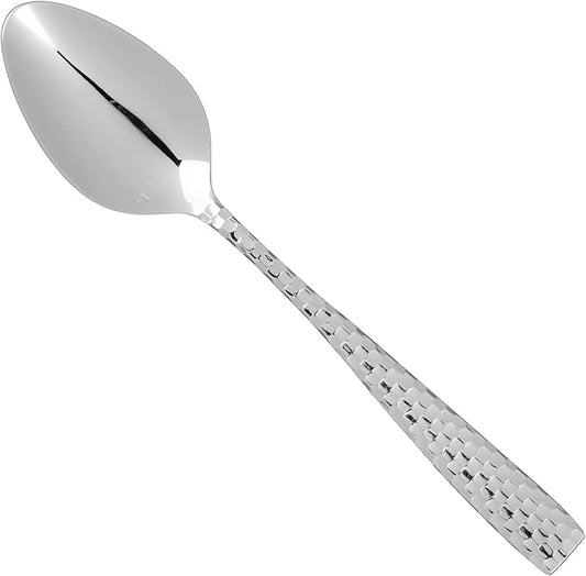 Fortessa Lucca Faceted 18/10 Stainless Steel Flatware Serving Spoon, 9-Inch
