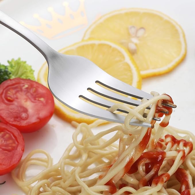 Matte Silverware Set, 30 Piece Stainless Steel Modern Flatware, Brushed Cutlery Service for 6, Satin Finish Utensils, Home Kitchen and Restaurant, Dishwasher Safe (Silver)