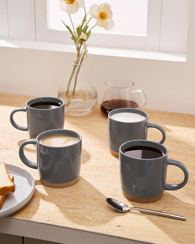 famiware Coffee Mugs for 4, 13 oz Mug Set, Drinking Cup with Handle for Coffee, Tea, Cocoa, Milk, Milkyway serise, Dark Gray