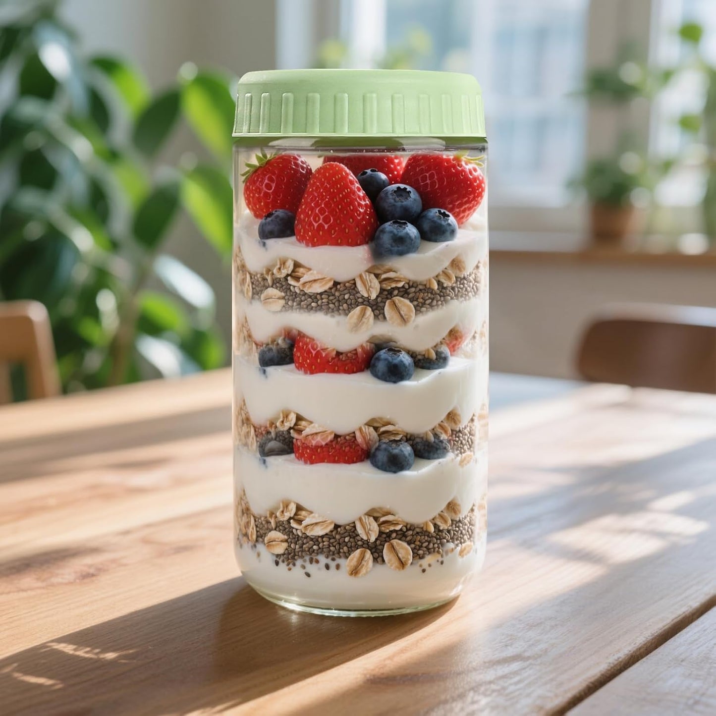 Overnight Oats Containers with Lids, 24oz Glass Jars with Lids 4 pcs, Light Green, Wide Mouth Mason jars for Salad, Yogurt, Snacks, Meal Prep