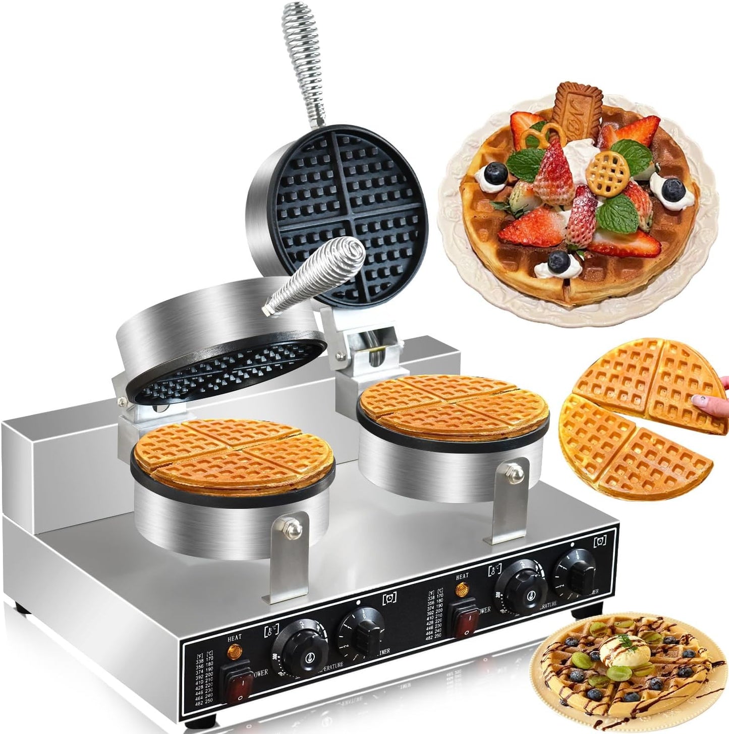 110V 2600W Commercial Double Waffle Maker,Non-Stick Commercial Waffle Baker,Stainless Steel Belgian Waffle Iron for Restaurant Party Food Stall, Bakery Snack Bar Family