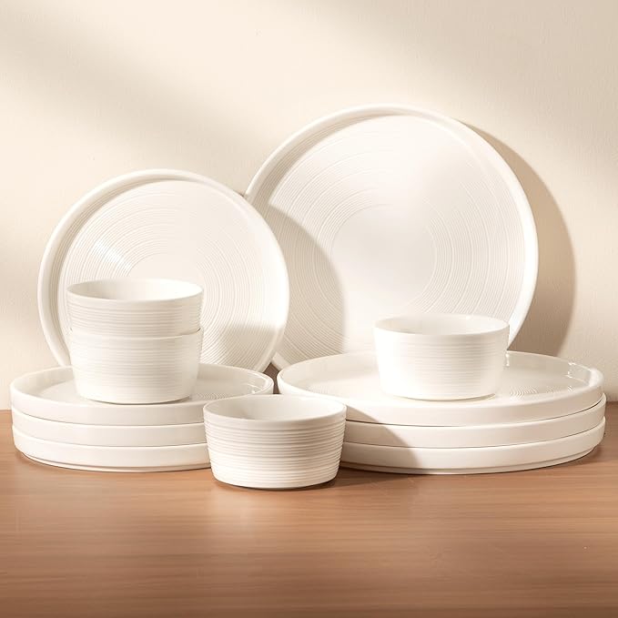 Dinnerware sets plates and bowls sets modern plates stoneware dinnerware set Plates and Bowls Set for 4, 12 Pieces Dishes,Microwave and Dishwasher Safe Tableware (style - 1, 4 - Set (12pcs))