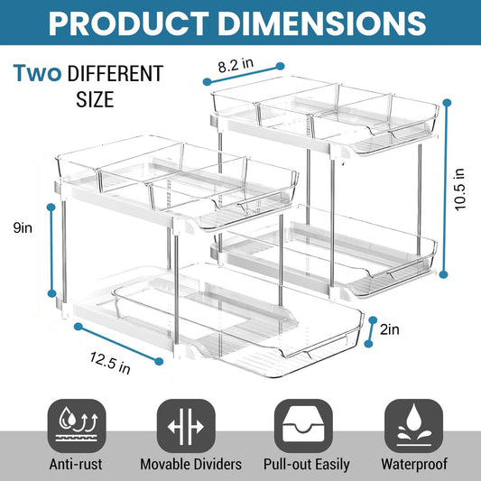 Bathroom Organizers And Storage – With Multipurpose Holder, 2 Sets of 2 Tiers Stackable Under Sink Bathroom Drawer Organizer Multi-Purpose Pantry Organizer And Kitchen Organization With Dividers