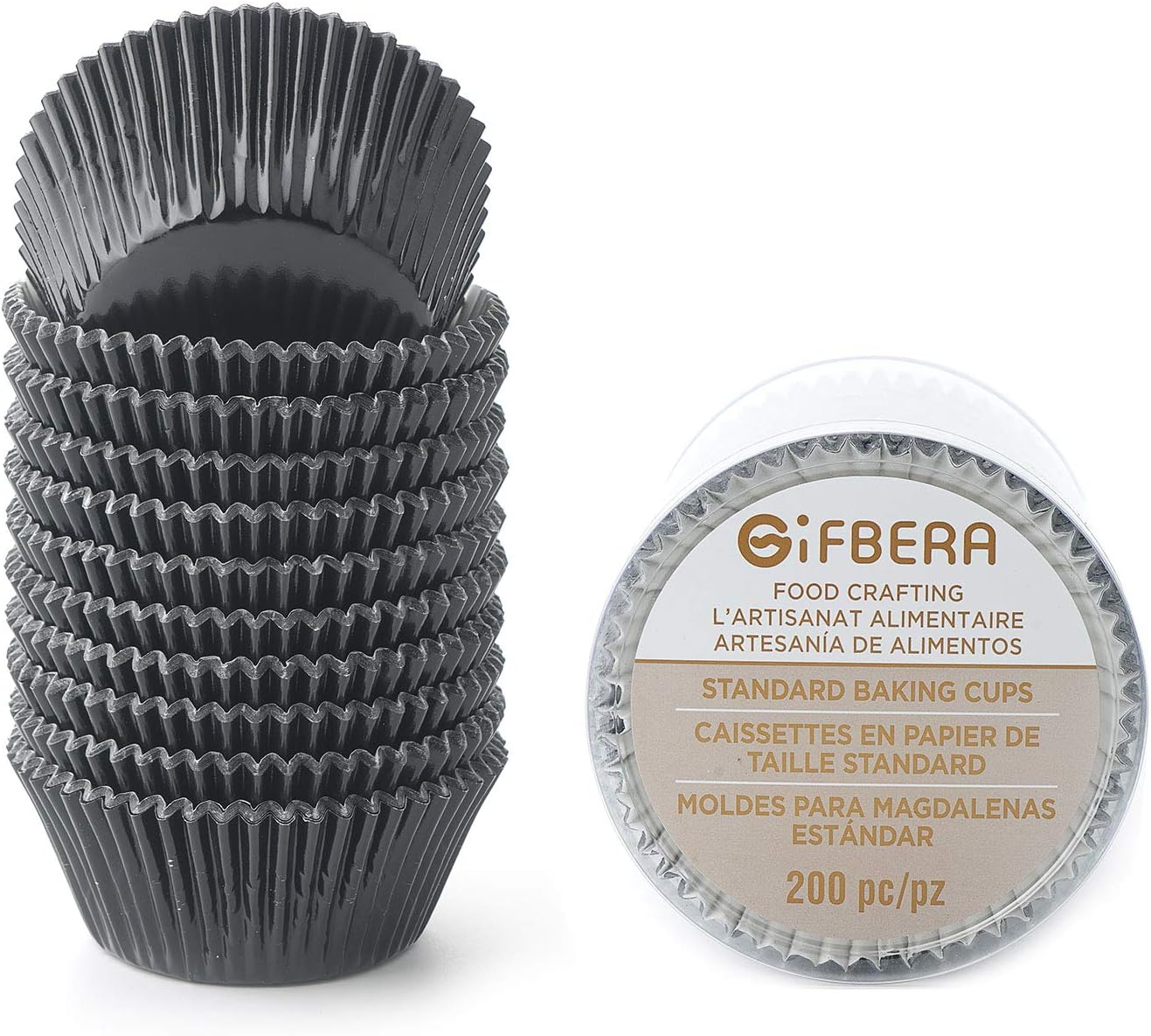 Gifbera Standard Black Foil Cupcake Liners Muffin Wrappers, 200-Count