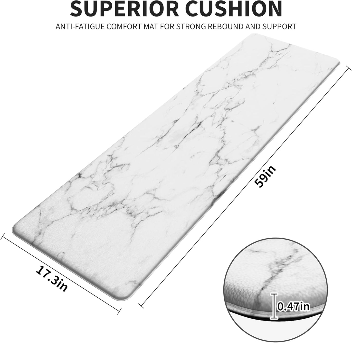 Marble White Kitchen Mats for Floor Anti Fatigue Mats for Kitchen Floor Kitchen Rugs Abstract Art Decorative Cushioned Non Slip Waterproof Mats for Office Bedroom Laundry, 17.3"x 59"