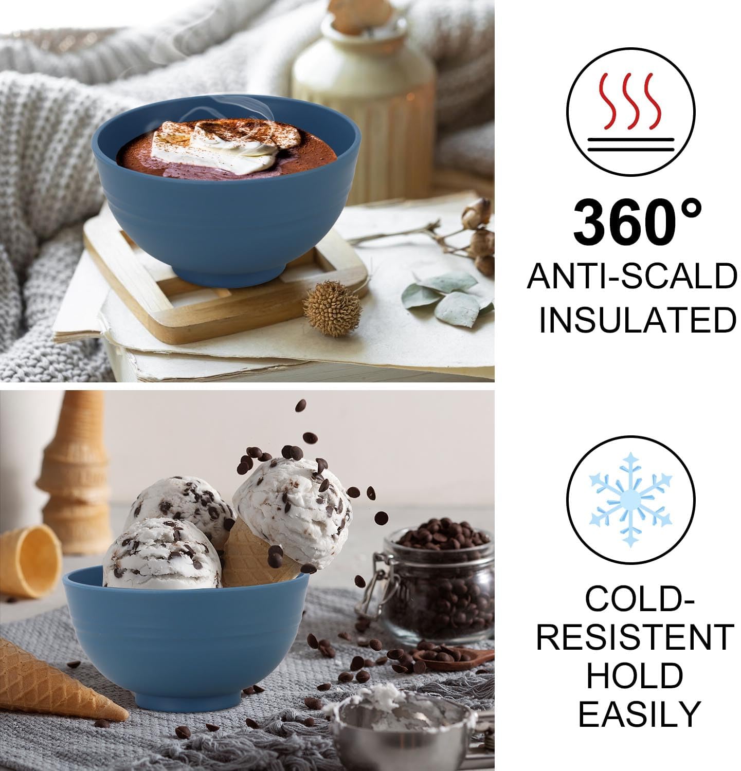 Wrova wheat straw small bowls 10oz set of 8 - Unbreakable Dessert Bowls set for kids - Mini Bowls for Ice Cream,Snack and Fruits - Microwave & Dishwasher Safe Appetizer Bowls