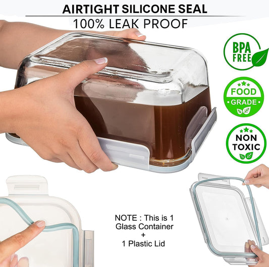 Razab 3300 ml / 112 oz Large Glass Food Storage Containers with Lids, Airtight, Leakproof, BPA Free - Ideal for Meal Prep, Store Leftover & Lunch, Baking Casserole - Freezer, Microwave & Oven Safe