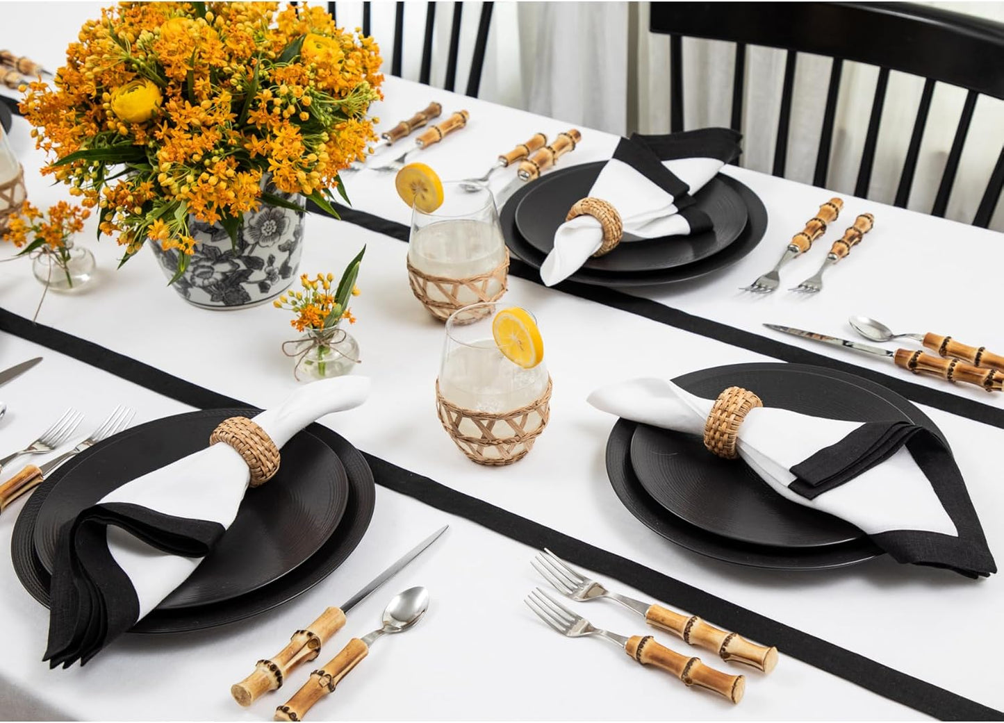 Solino Home Linen Table Runner 60 Inches - 100% Pure Linen Black and White Small Table Runner 14 x 60 Inch Ideal for Dresser and Coffee Tables - Fall, Halloween, Thanksgiving, Holiday - Classic