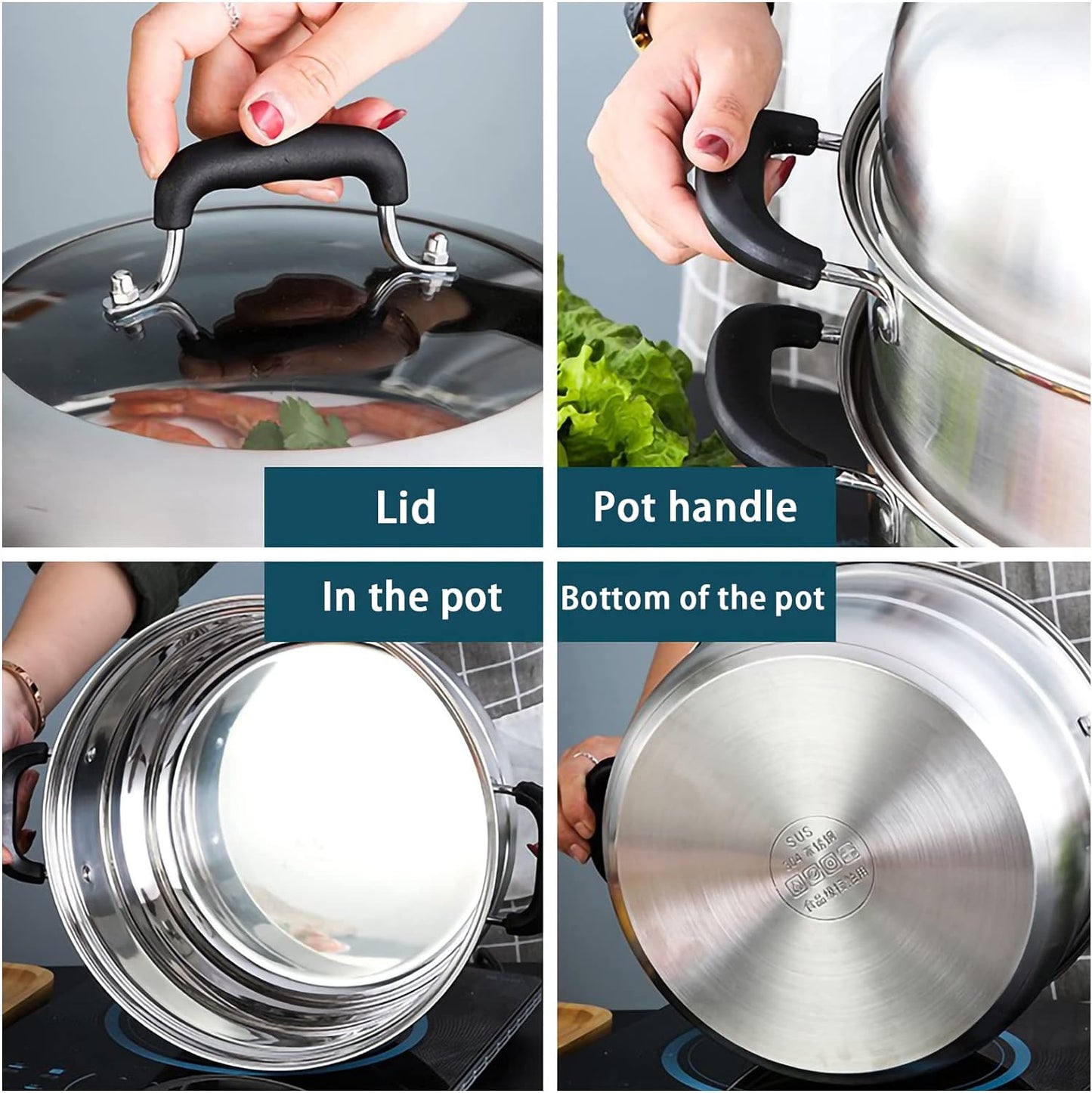 MANO Steamer Pot for Cooking 12.6 inch Steam Pots with Lid 2-tier Stainless Steel Steaming Pot Multipurpose Cookware with Handle for Vegetable, Dumpling, Stock, Sauce, Food…