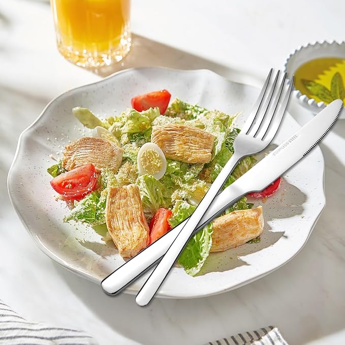 KOOMADE-Reverie 24 Piece Flatware Set Silverware Stainless Steel Flatware Utensils Cutlery Set Including Steak Knife Fork and Spoon for Home, Kitchen and Restaurant, Dishwasher Safe