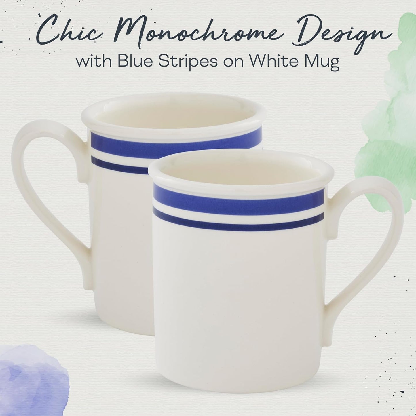 Portmeirion Potter's 9oz Stripe Breakfast Mug (Set of 4) - Elegant Earthenware Tea Mugs with Handle, Microwave, Dishwasher & Freezer Safe - Classic Stripe Design, Ideal Gift for Coffee Lovers (Blue)