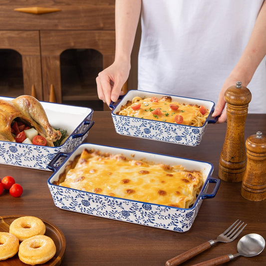 Bakeware Set Ceramic Baking Dish Casserole Dishes for Oven Rectangular Lasagna Pan for Cooking, Kitchen - Microwave Dishwasher Safe - Wedding & House Warming Gift, Set of 3, Blue