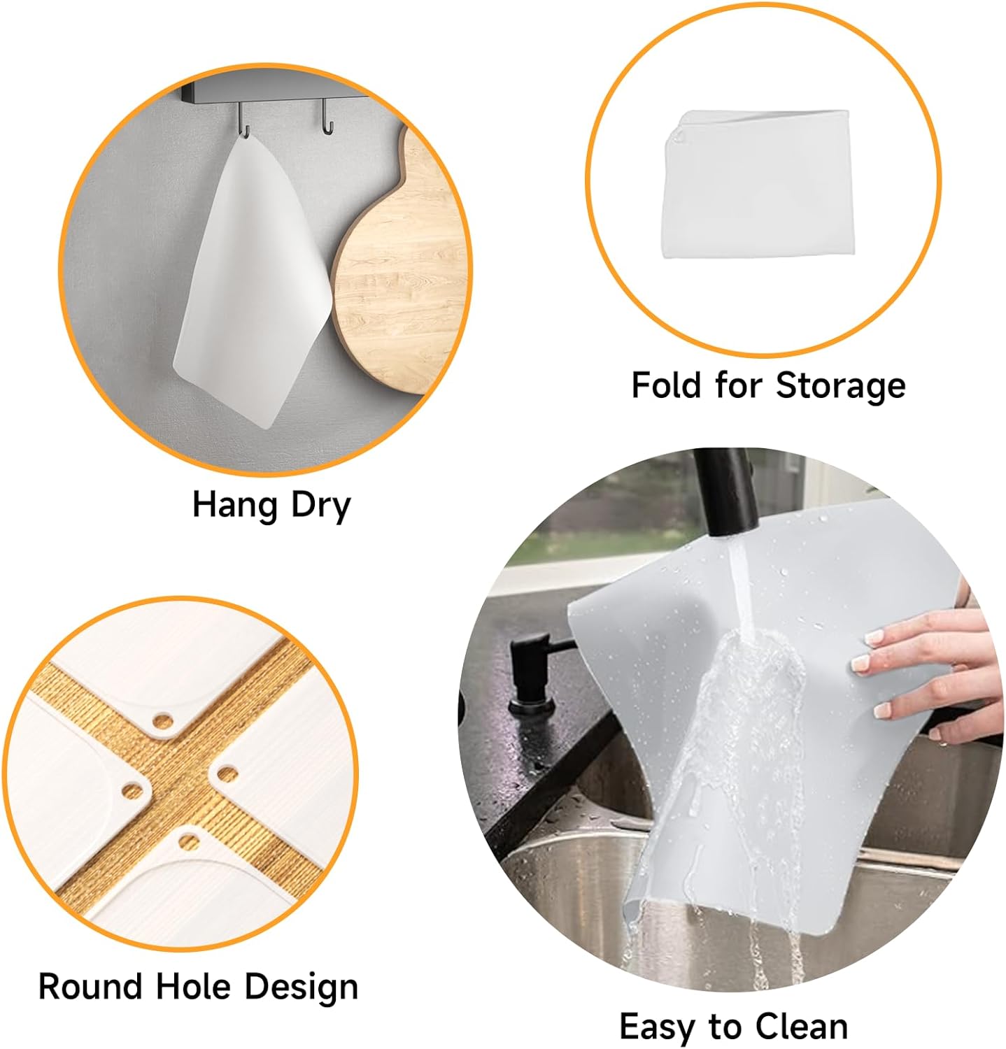 Silicone Placemats for Toddlers Baby,Food-Grade,Non-Slip,Dining,Heat Resistant Silicone Mat,Small Baking Mat,Kitchen Counter Mat,Dishwasher Safe (15.7x11.8inch-4pack, Translucent)