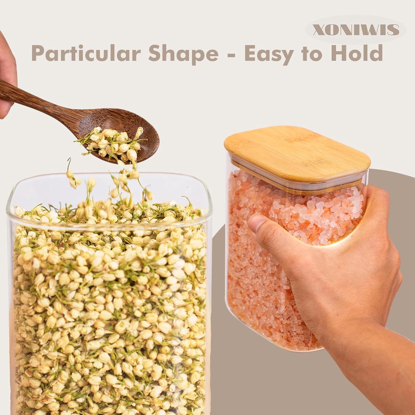 37oz 6PCS Rectangle Glass Pantry Containers with Lids, Glass Jars with Lids, Clear Food Storage Jars, Small Canister for Salt, Pepper, Spices, Nuts, Loose Tea, Coffee, Sugar, Candy