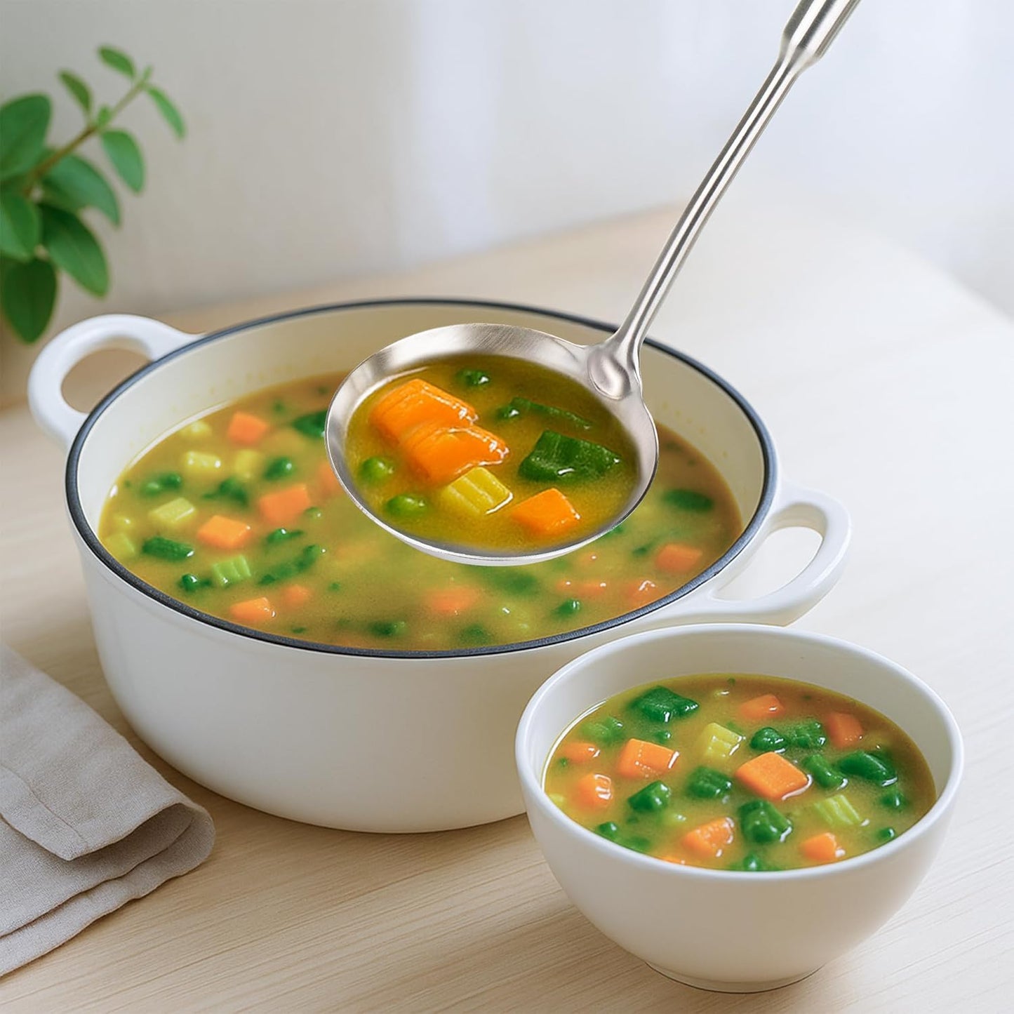 FJNATINH Soup Ladle Stainless Steel, Food Grade Metal Kitchen Ladle Spoon for Canning Soups Sauces, Easy to Clean, 15 Inches