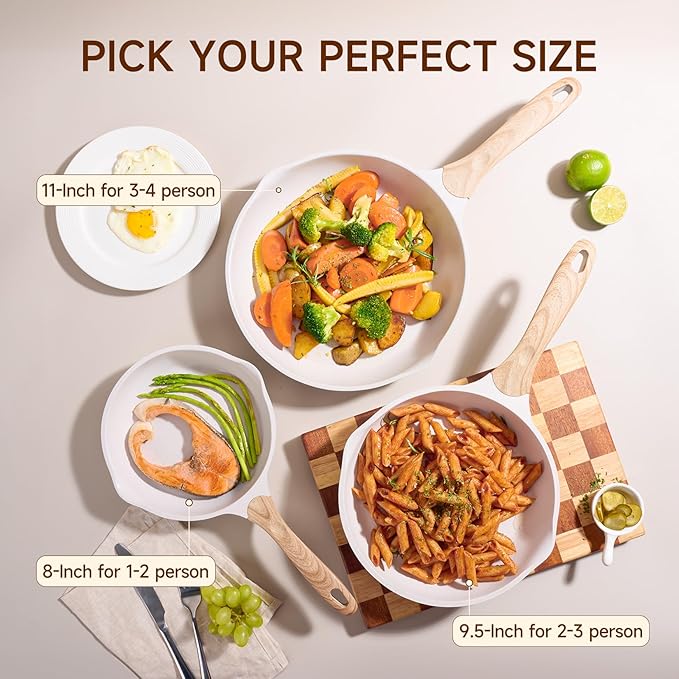 JEETEE 8 Inch Nonstick Frying Pan, Stone Coating Cookware, Nonstick Omelette Pan with Heat-Resistant Handle, Induction Skillet for Eggs(Beige)