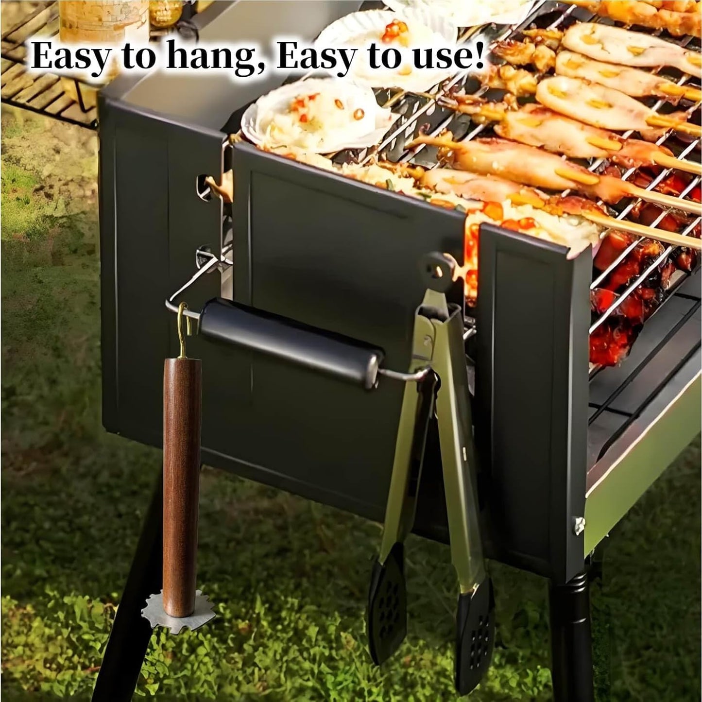 Grill Scraper for BBQ Grate and Griddle, Bristle-Free, 8.3” Wooden Handle – Safe Grill Cleaner for Outdoor Grills, Includes Round and V-Shaped Grooves – Grilling Accessories for Men