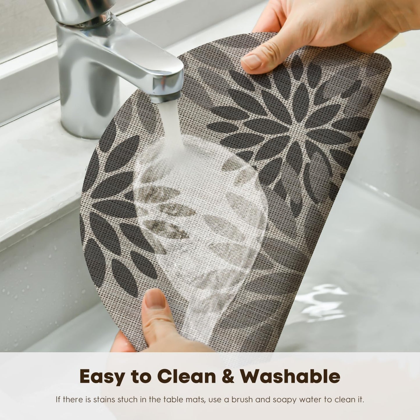 Artoid Mode Gray Dahlia Plastic Round Placemats Set of 4, 14 Inch Seasonal Wipeable Woven Vinyl Table Mats for Farmhouse Party Kitchen Dining Decor