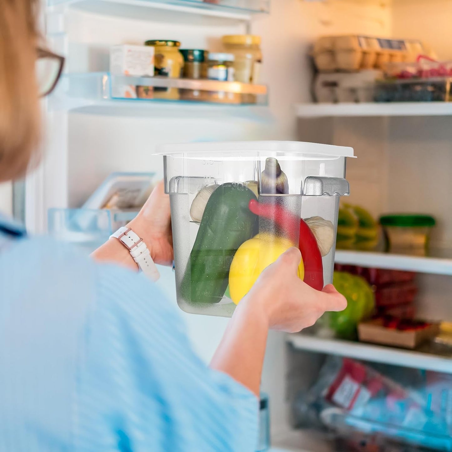 Suclain 8 Pack 4 QT and 6 QT Food Storage Containers with Lids Scales Handles Square Clear Restaurant Food Storage Containers Polycarbonate Commercial Grade for Kitchen Marinating Meat Dough(White)