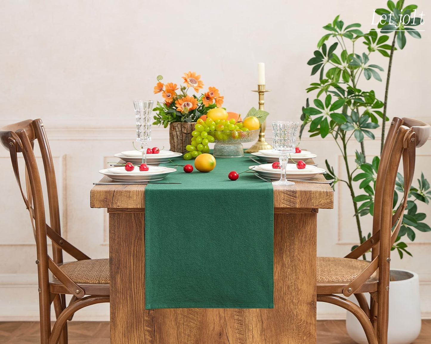 Letjolt Dark Green Table Runner 72 Inches Rustic Farmhouse Table Runner Cotton Runner Plain Table Decor