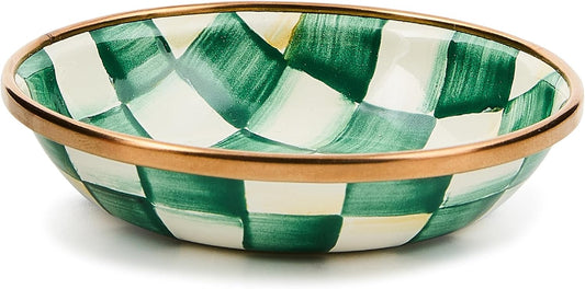 MACKENZIE-CHILDS Enamel Dipping Bowl, Small Serving Bowl for Entertaining, Green-and-White Emerald Check