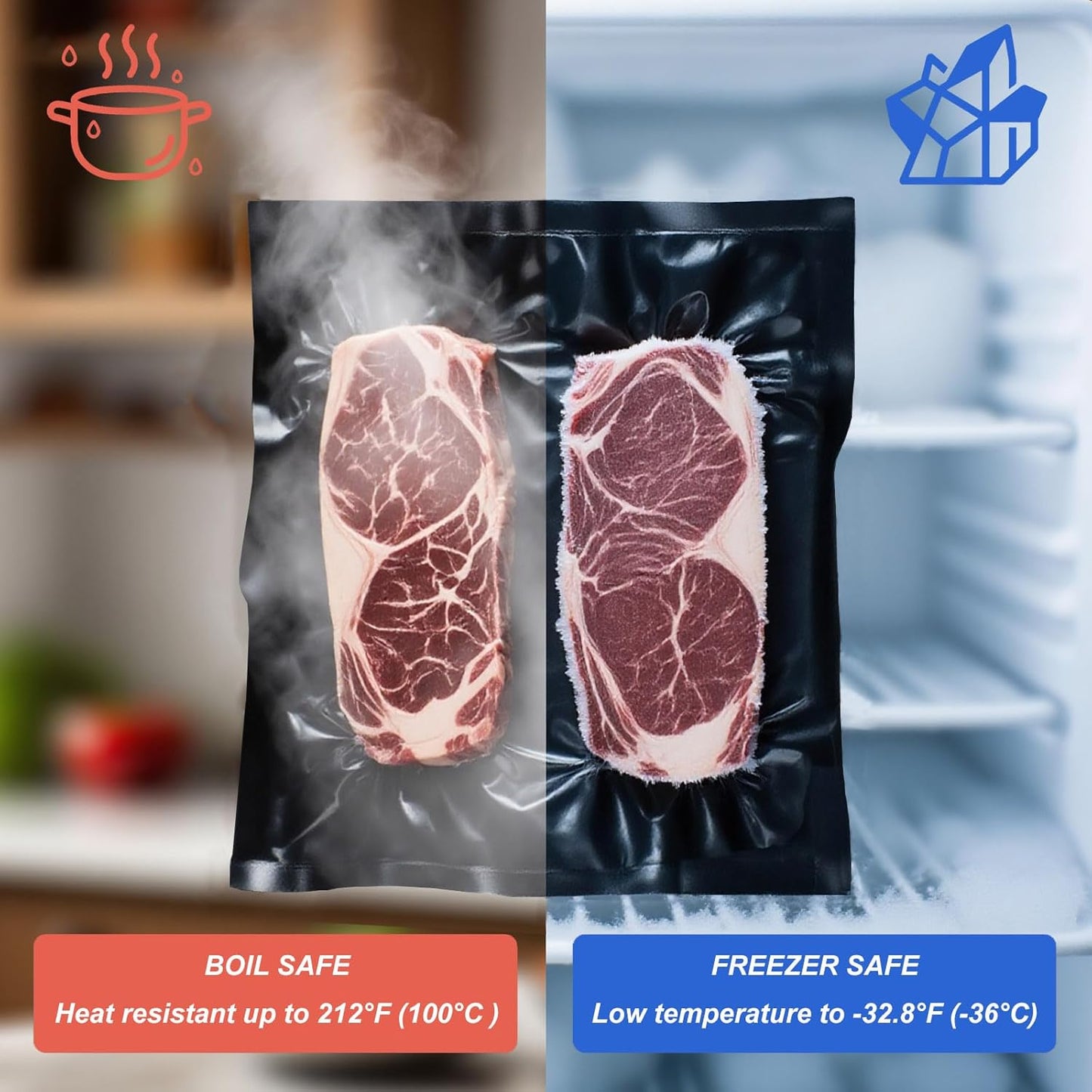 Black and Clear Vacuum Sealer Rolls 11" x 50', 5.5 Mil Vacuum Seal Bags for Food Storage, Sous Vide, and Meal Prep, Heavy Duty Commercial Grade (2 Rolls, Total 100 Ft)