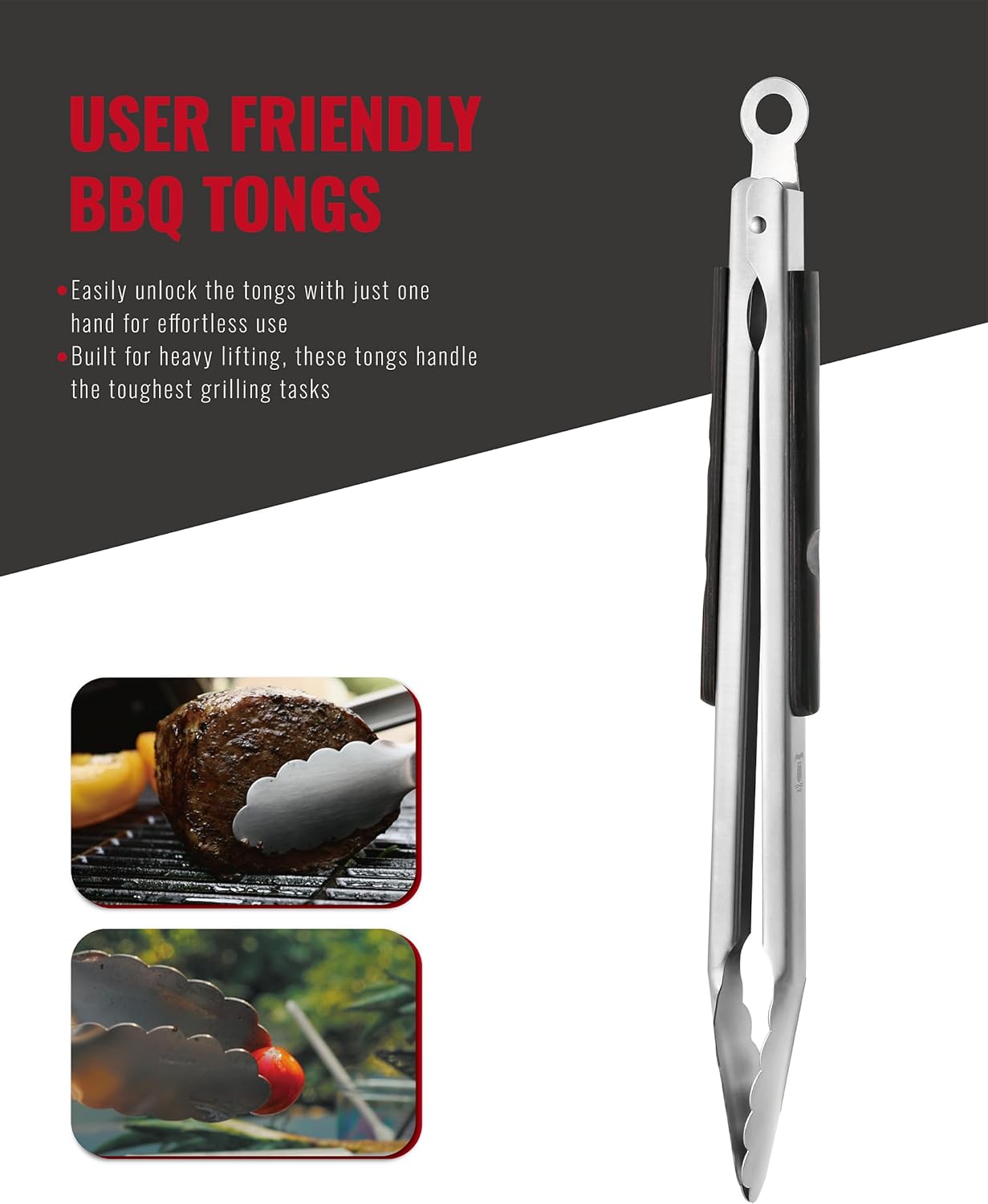 Stainless Steel BBQ Tool Set | Dark-Dyed Wood Handles | Heavy Duty Grilling Accessories | 3-Piece Outdoor Barbecue Grill Utensil Set with Spatula, Fork, and Tongs - Ideal Gift for Men…