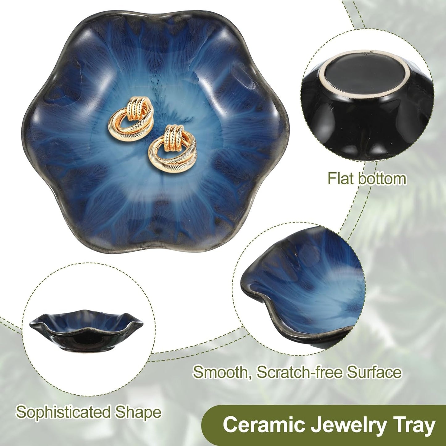 uxcell 1Pcs Ceramics Jewelry Plate, Lotus Leaf Shape Key Holder Bowl for Entryway Table Decor Small Ring Tray Dish Gift for Women Girlfriend, Blue