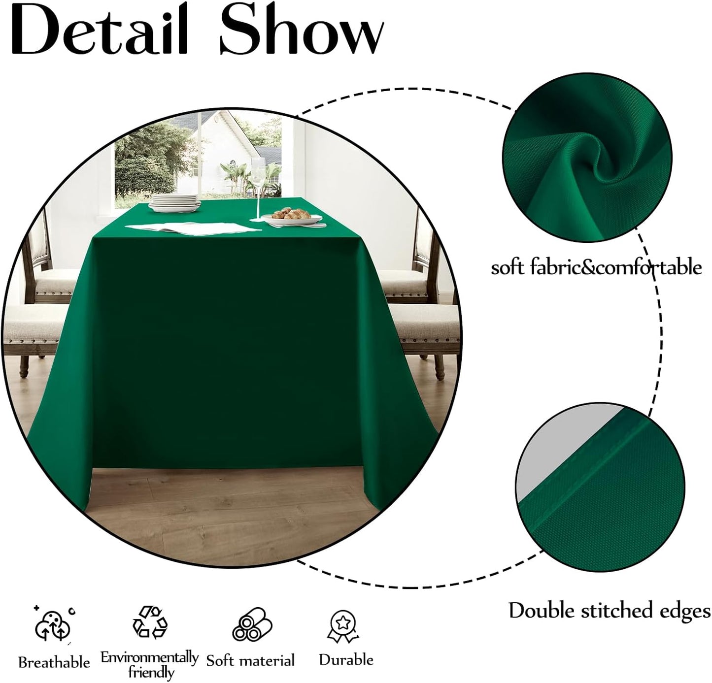 Rectangle Tablecloths 90x132 Inch 2 Pack Dark Green Tablecloth Washable Decorative Linen Polyester Table Cloths for Dining Table Banquets Buffet Parties and Wedding