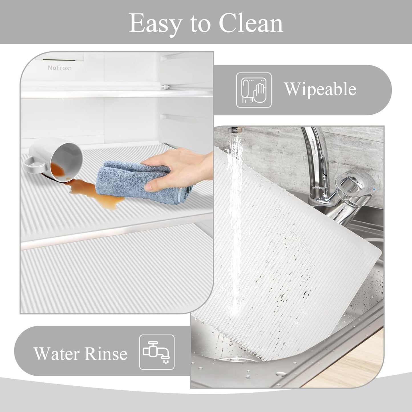 Non-Slip Silicone Refrigerator Liners for Shelves, Reusable Washable Fridge Shelf Drawer Liners, Cuttable Waterproof Oilproof Fridge Liner for Glass Shelve Kitchen Cabinet Drawer Mats (Clear, 2 Pack)