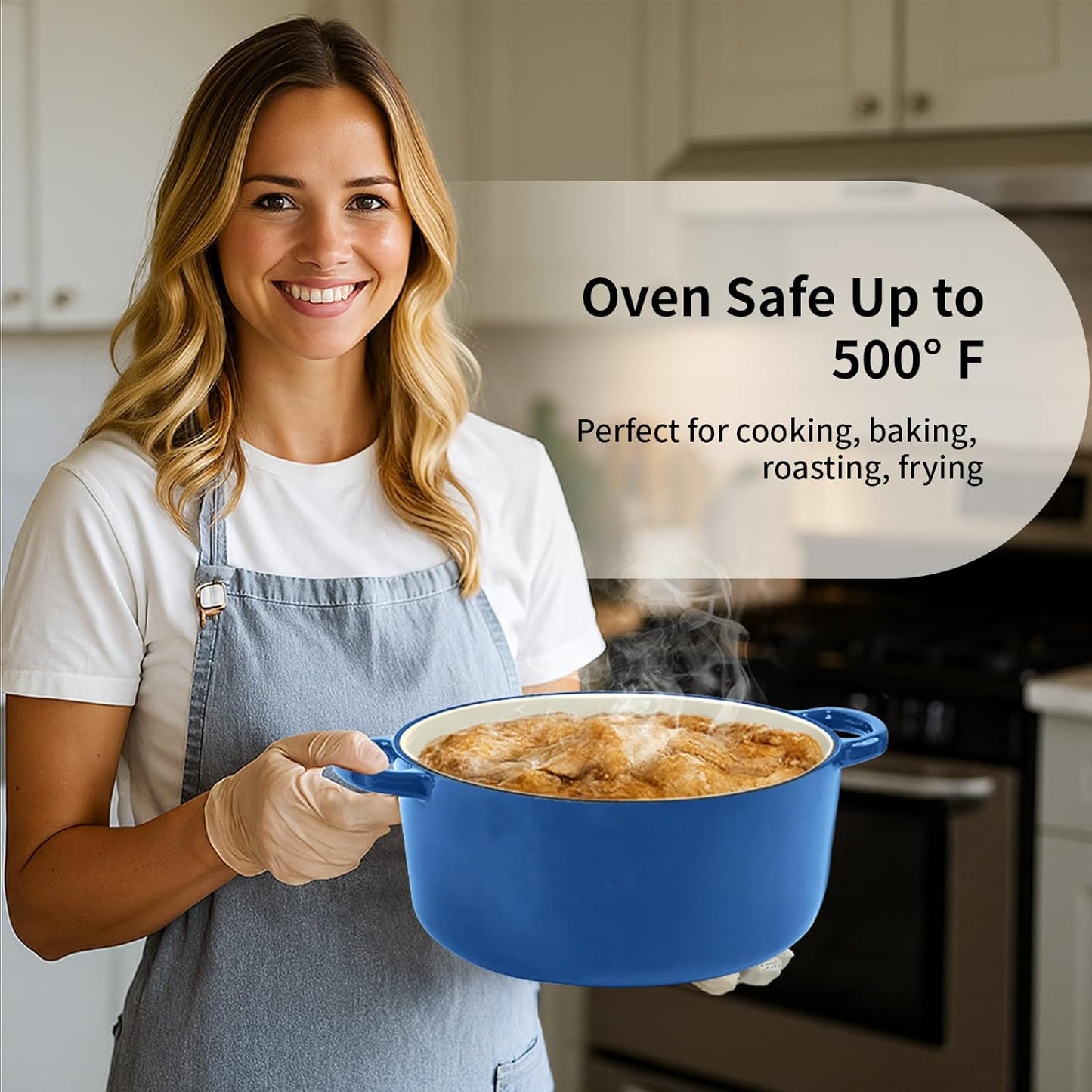 Enameled Cast Iron Dutch Oven Pot with Lid, 5.7 Quart Dutch Oven for Bread Baking, Oven Safe up to 500° F, Suitable for Bread Baking, Braising, Roasting, Stews, Blue