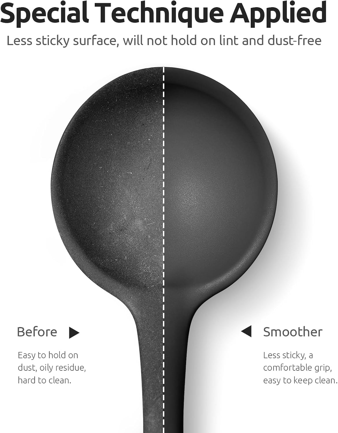 13 inch Silicone Soup Ladle: U-Taste 600ºF Heat Resistant 4 oz Large Non-stick Seamless Rubber Kitchen Deep Serving Spoon with Non Slip Solid Long Handle for Cooking Sauce/Stews/Gravies/Chili(Black)