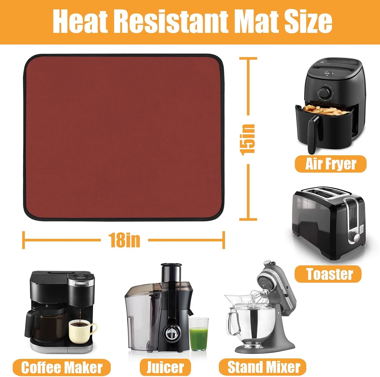 Heat Resistant Mat for Air Fryer, 15 x 18in Heat Resistant Mat for Countertop, Fireproof Silicone Countertop Protector Appliance Slider Mat for Air Fryer, Coffee Maker, Toaster, Oven (Red)