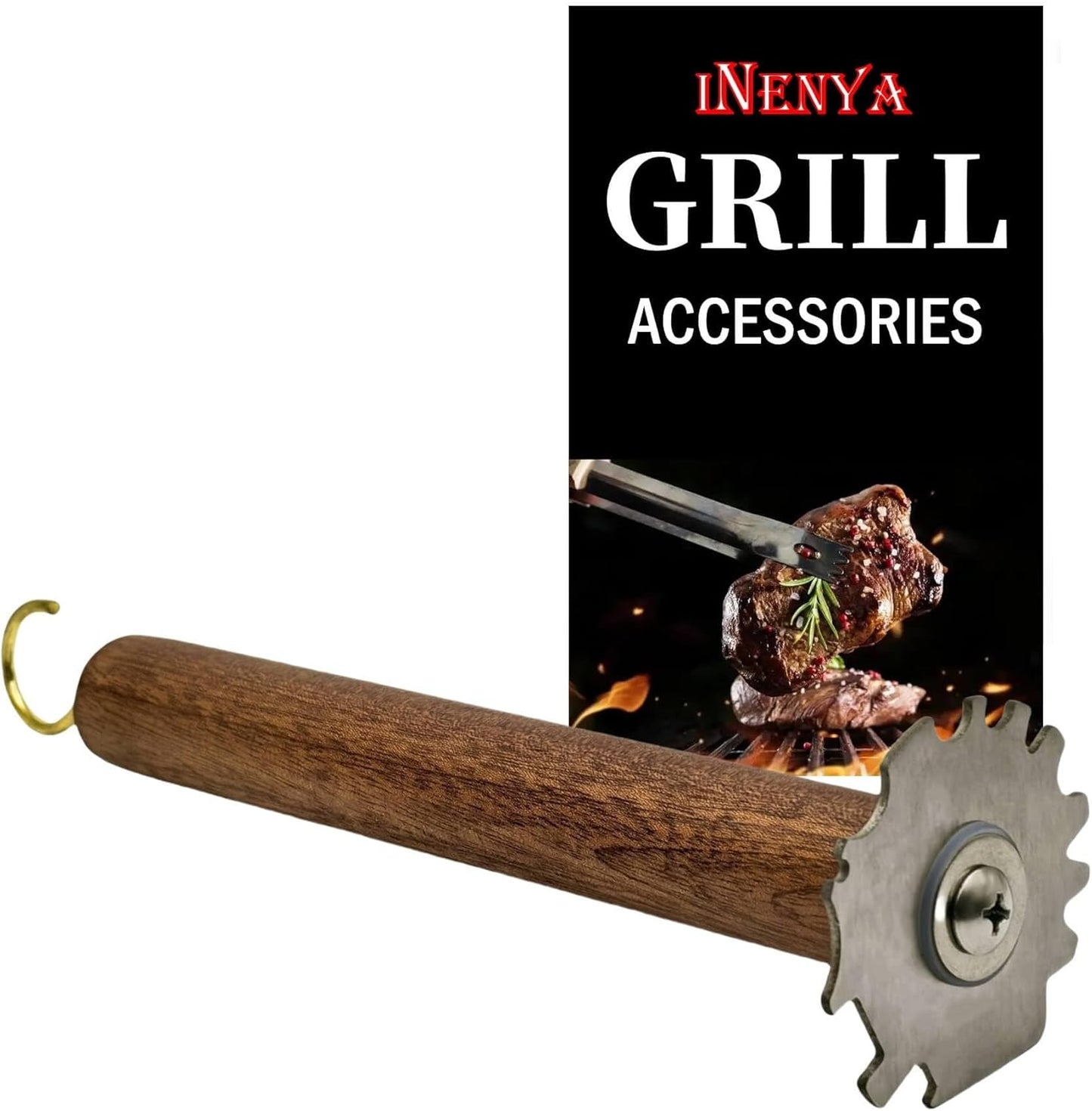 Grill Scraper for BBQ Grate and Griddle, Bristle-Free, 8.3” Wooden Handle – Safe Grill Cleaner for Outdoor Grills, Includes Round and V-Shaped Grooves – Grilling Accessories for Men