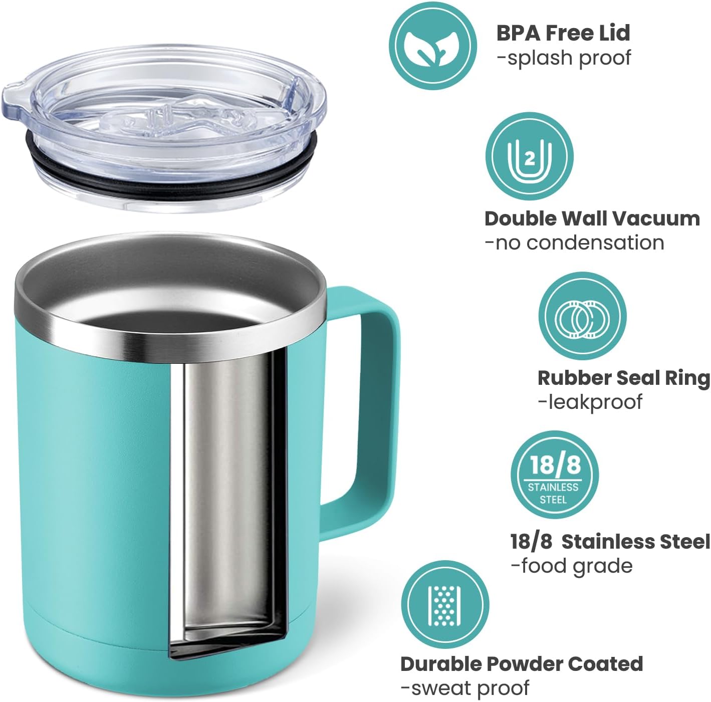 MEWAY 12oz Coffee Mug With Handle 2 Pack Bulk,Stainless Steel Insulated Travel Tumblers With Sliding Lid,Double Wall Vacuum Camping Cup for Hot & Cold Drinks Tea (Light Green,Set of 2)