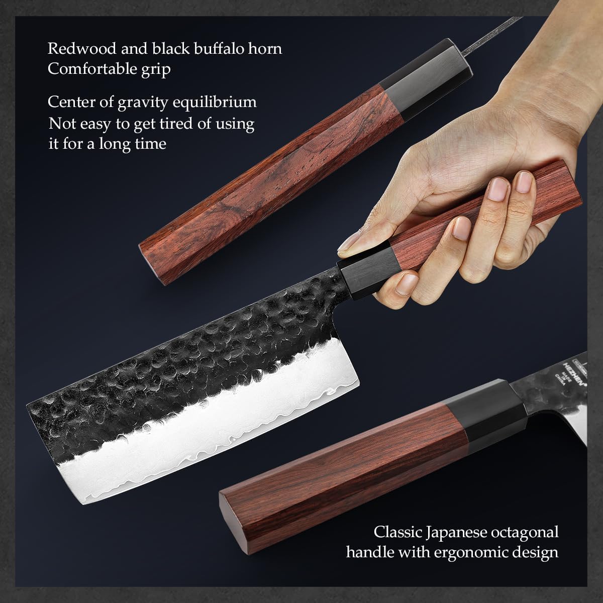 HEZHEN 6.9 inch Nakiri Knife,3 Layers High Carbon Composite Forging Steel, 10Cr15CoMoV Steel Core,Razor Sharp Kitchen Knife, Redwood Octagonal Handle with Premium Gift Box