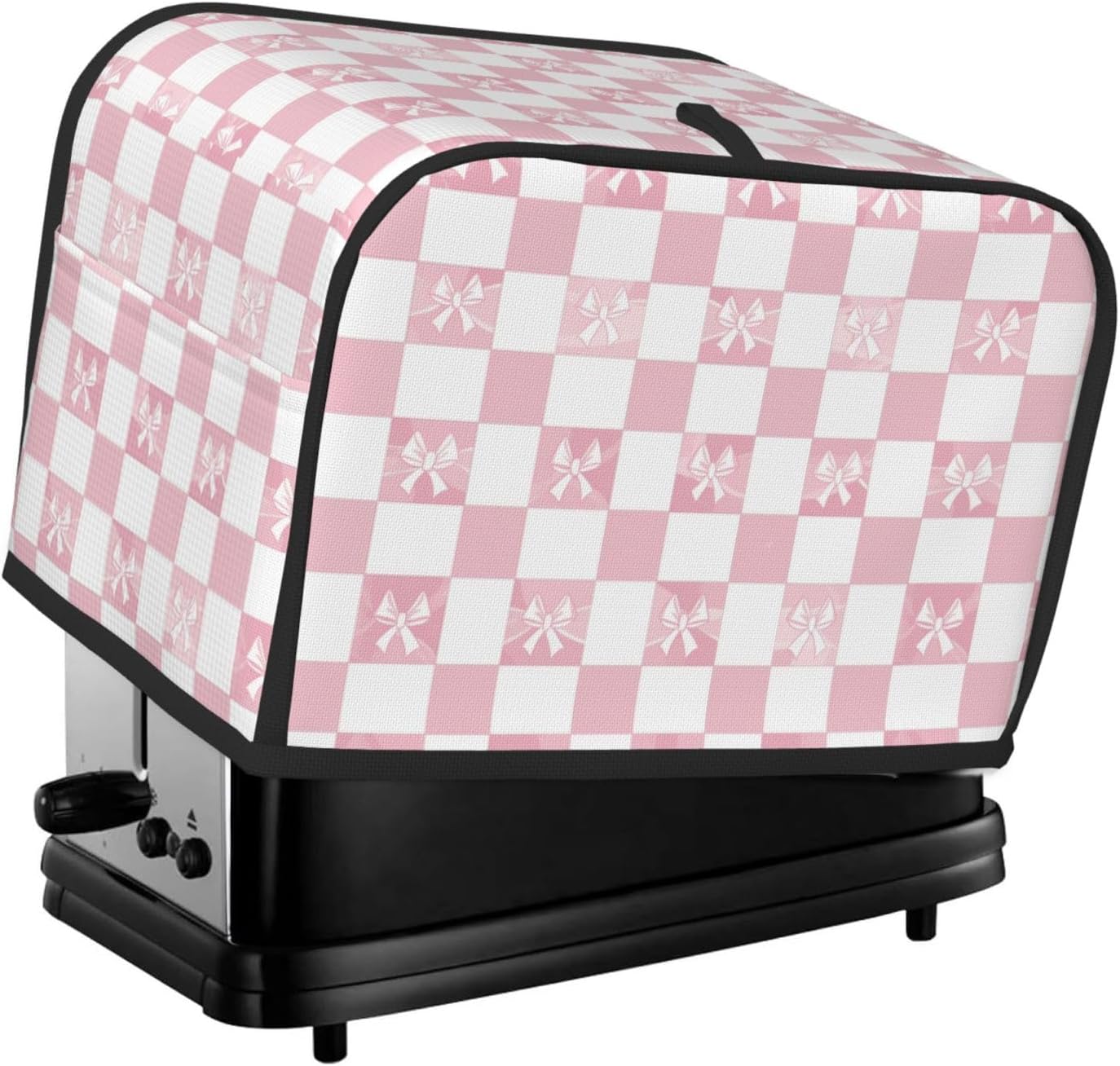 Toaster Cover 2 Slice Pink Check Bow Pattern Kitchen Small Appliance Covers with Pockets Dust and Fingerprint Protection