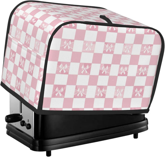 Toaster Cover 2 Slice Pink Check Bow Pattern Kitchen Small Appliance Covers with Pockets Dust and Fingerprint Protection