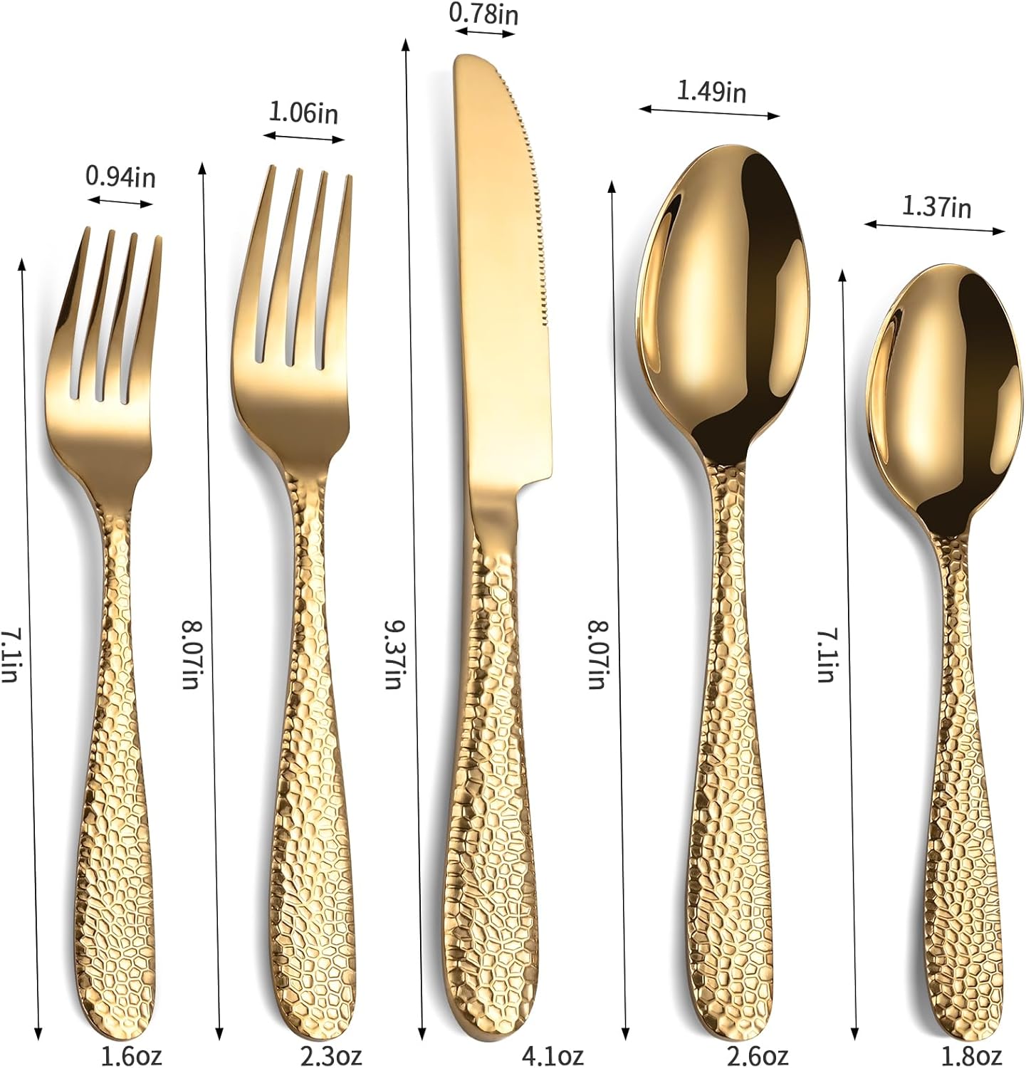 Gold Hammered Silverware Set, 20-Piece Heavy Duty Stainless Steel Flatware Sets for 4, Food-Grade Cutlery Set for Home Restaurant, Mirror Polished, Dishwasher Safe