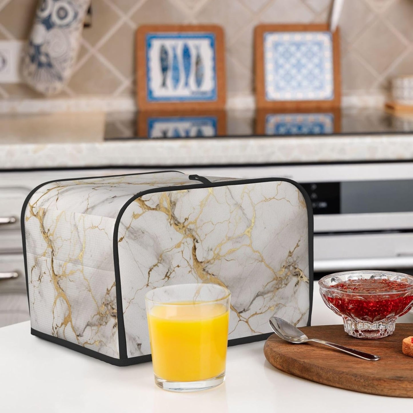 Toaster Cover 4 Slice Marble Gray Gold White Kitchen Small Appliance Covers with Pockets Dust and Fingerprint Protection