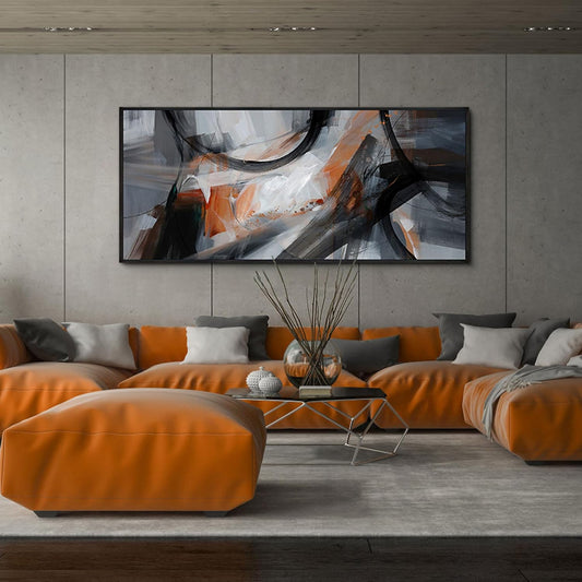 KLAKLA Wall Art for Living Room - Black and Orange Boho Abstract Canvas Framed Wall Decor Office Bedroom Art Modern Large Picture Artwork for Walls Prints Paintings Artwork 70x31 Inches