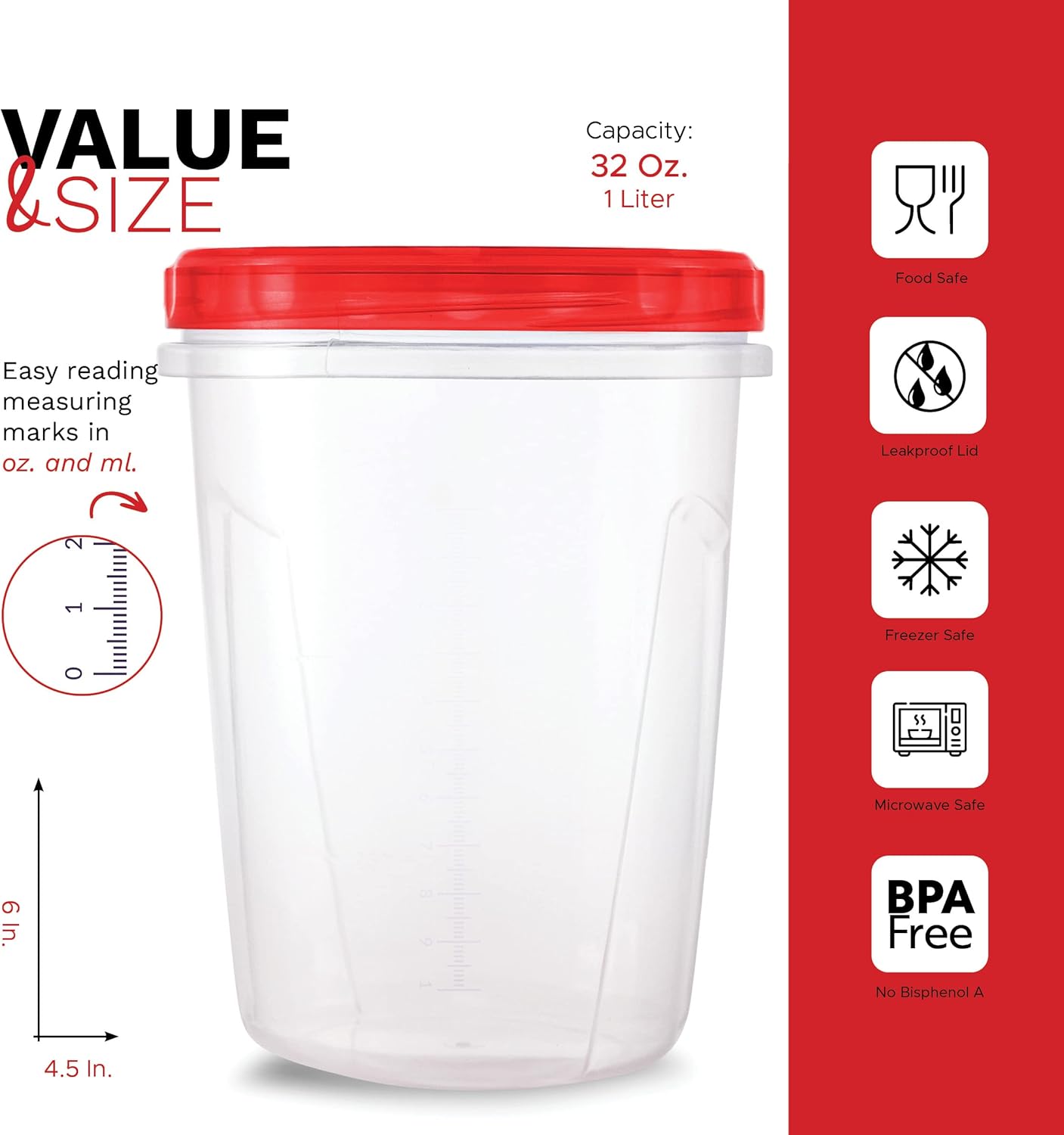 Freezer Containers for Food [32 Oz - 10 Pack] Freezer Storage Containers with Twist Top Lids | Reusable Plastic Soup Containers with Lids | Quart Containers with Screw on Covers | Leakproof, BPA Free