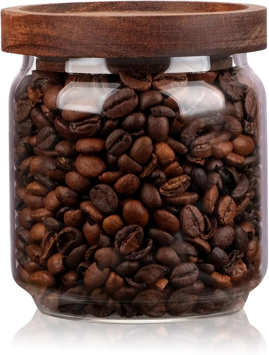 WHJY 10oz Glass Storage Containers with Wooden Lids Airtight Food Canister for Tea Sugar Dry Goods Clear Coffee Jars for Kitchen Pantry