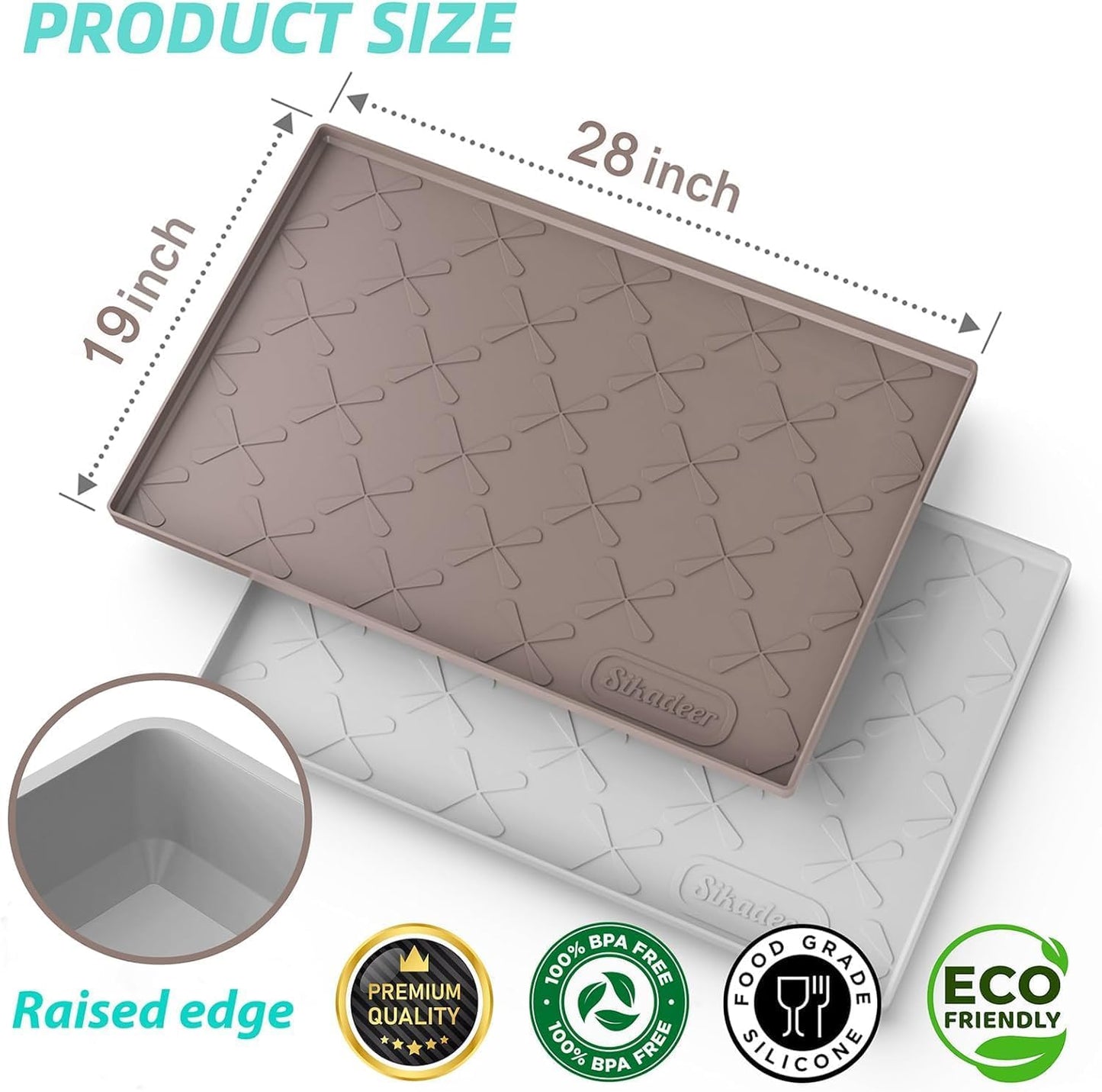 SIKADEER 28" x 19" Under Sink Mat Waterproof, Silicone Mat Kitchen Drawer Shelf and Cabinet Liner, Sink Protector for Kitchen Organizers and Storage, Boot Tray Pet Food Mats