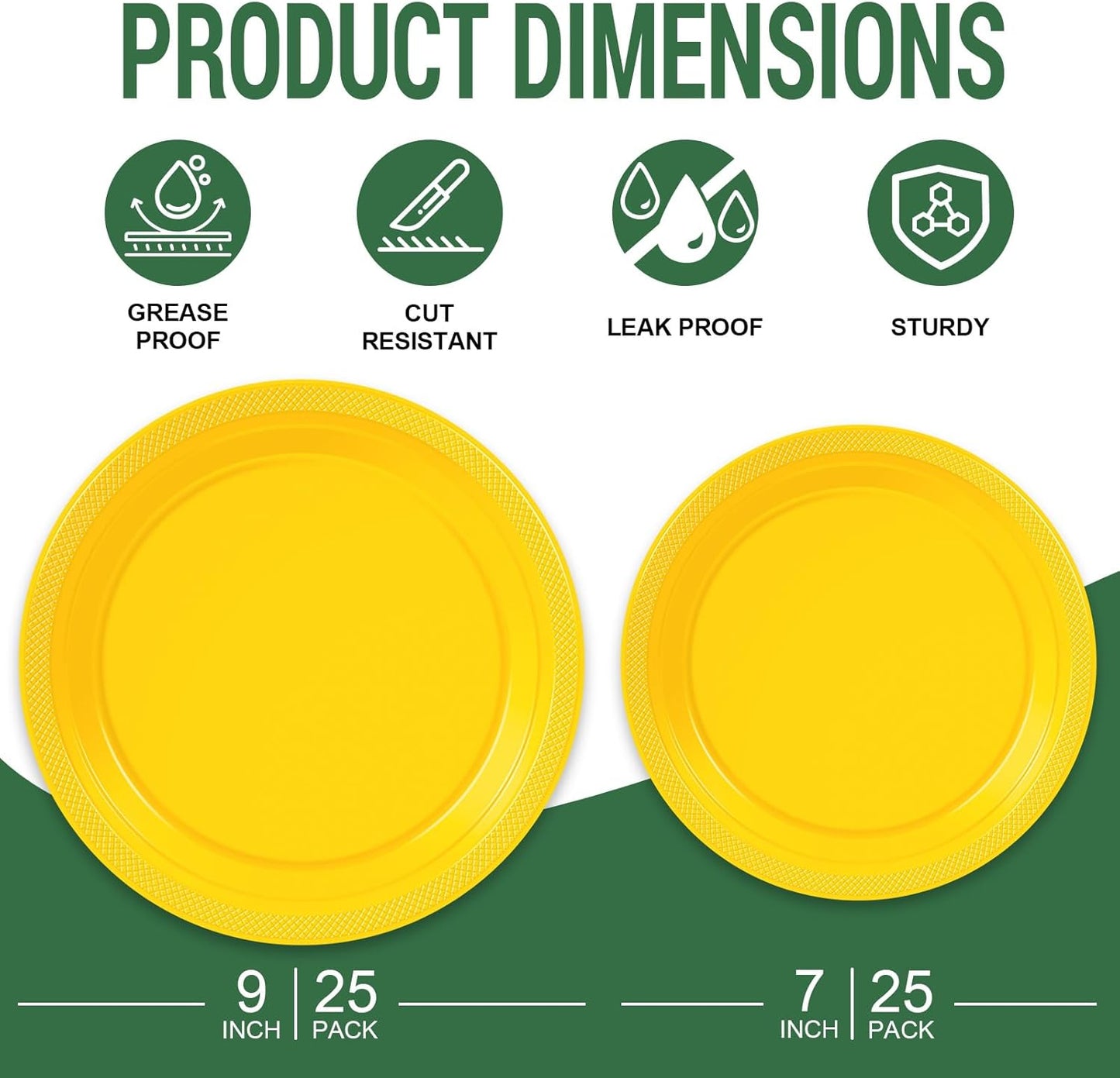 50 Yellow Plastic Plates For Party, Includes 25-9" & 25-7" Cake Dessert Plastic Dinner Plates Disposable For Party Supplies