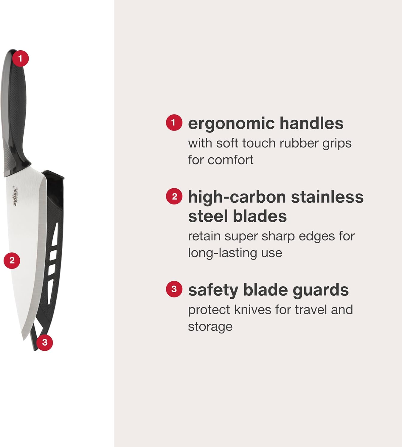 Zyliss 6 Piece Knife Value Set - Kitchen Knife Set with Sheath Covers - Chef's, Santoku, Utility, Serrated Paring, Paring & Peeling Knives - Stainless Steel