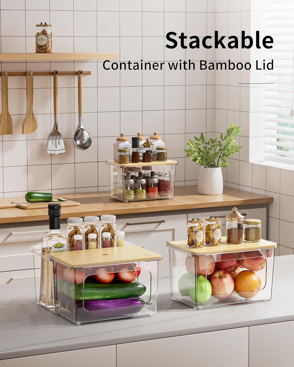 Trash Bag Dispenser Under Sink Organizer - 2 in 1 Trash Bag Holder Plastic Garbage Bags Dispenser Pods Container with Bamboo Lid, Pantry Organizers and Storage Kitchen Laundry Room Organization