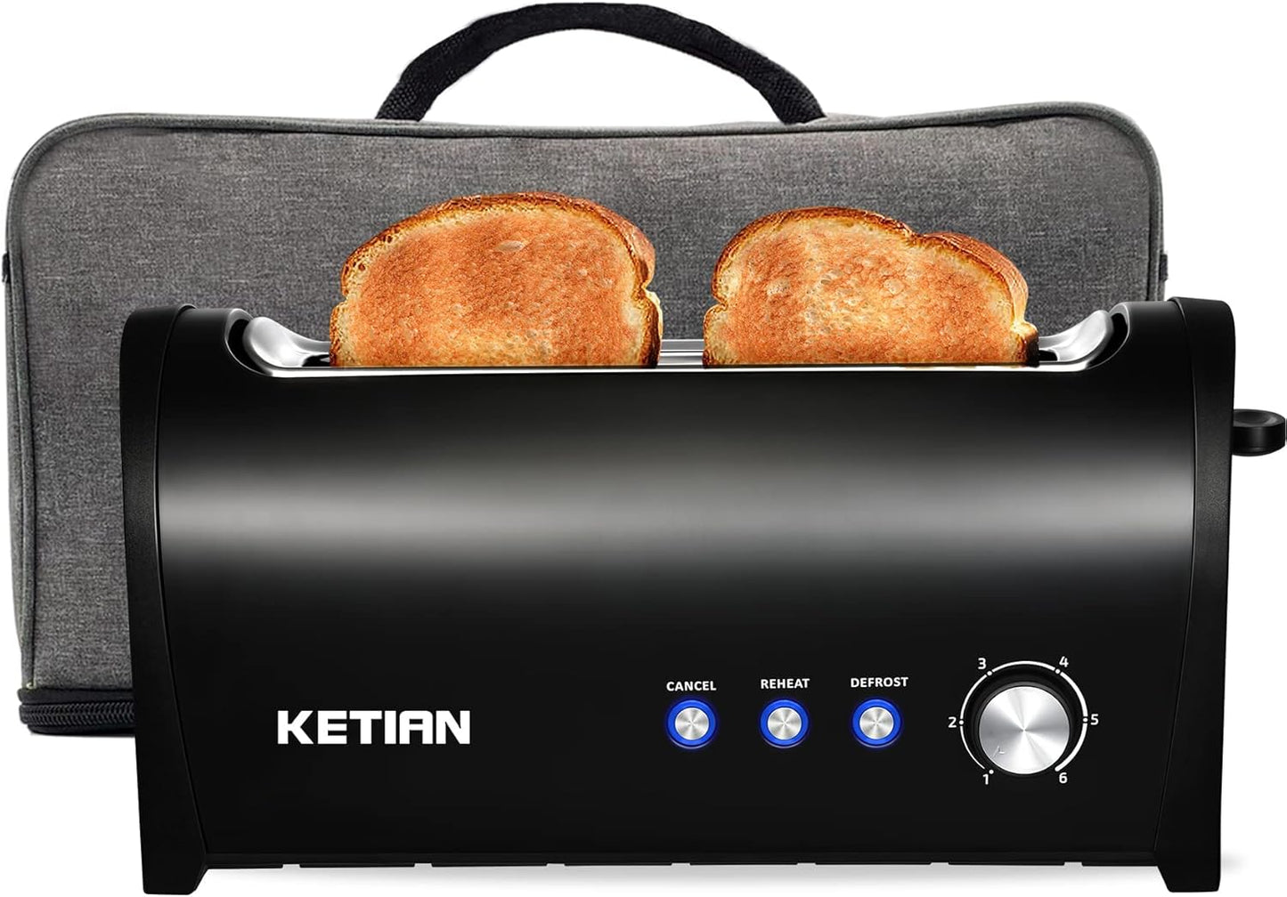 Long Slot Toaster with Cover, 2 Slice 1.65'' Extra Wide Slot Stainless Steel Toasters with Reheat Defrost Cancel Functions,6 Shade Settings, Single Slim Bread Toaster,Removable Crumb Tray,Matte Black